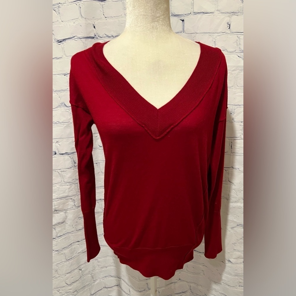 Red V Neck Ann Taylor Loft sweater size medium.